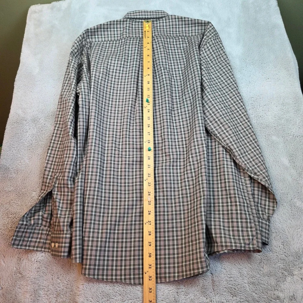 L.L. Bean Button Front Mens XL-REG Plaid Wrinkle Resistant Grey 100% Cotton
